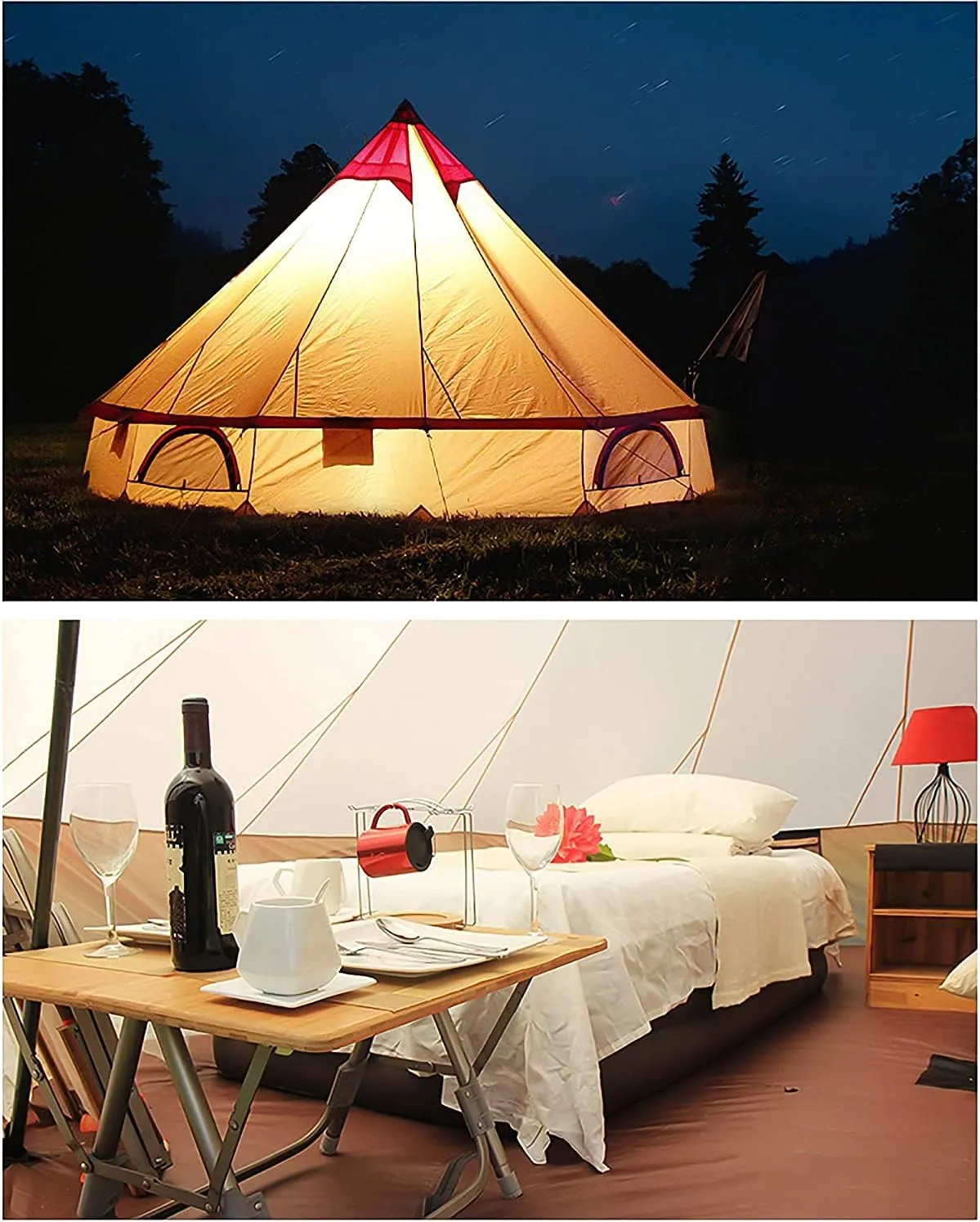 Camping Yurt Tent 4-Season Large Tents 4m Bell Tent 3-10 Persons Polyester Pyramid Tent Festivals and Human Shelter for Inhabiting or Leisure