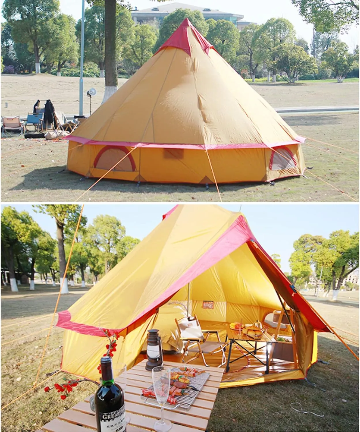Camping Yurt Tent 4-Season Large Tents 4m Bell Tent 3-10 Persons Polyester Pyramid Tent Festivals and Human Shelter for Inhabiting or Leisure