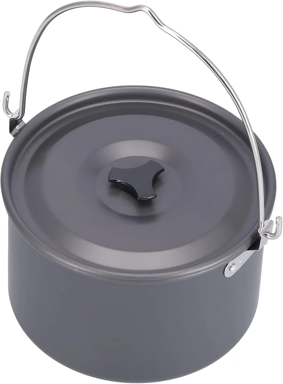 Campinng Pot, Aluminum Alloy Camping Cook Pot for 6-8 People, Portable Outdoor Cookware with Folding Handle, Multifunction Bonefire Hanging Pot for Camping, Hiking, Picnic