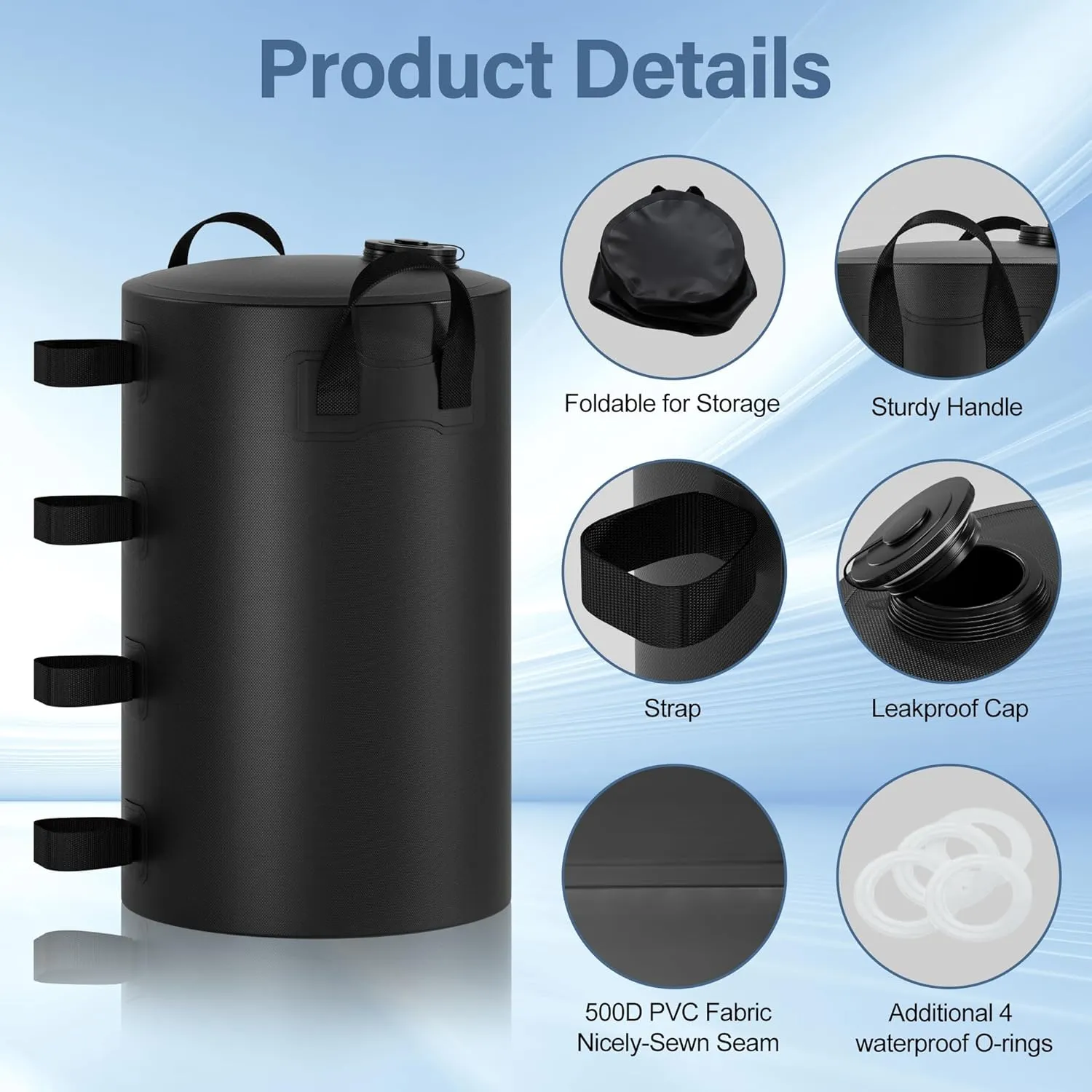 Canopy Water Weights Bag, 220 lb Canopy 4 Leg Weights Bag, Portable 25L Water Bag Windproof Fixed Water Tent Weights, for Outdoor Pop Up Tent, Canopies, Gazebo, Shelter, 4 Pack (25L Black)