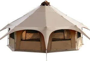 Canvas Bell Tent, Yurt Tent with Stove Jack, Waterproof and Breathable Large Family Tent, Glamping Tent, Detachable Groundsheet for Camping Party, 450x450x280cm, Brown