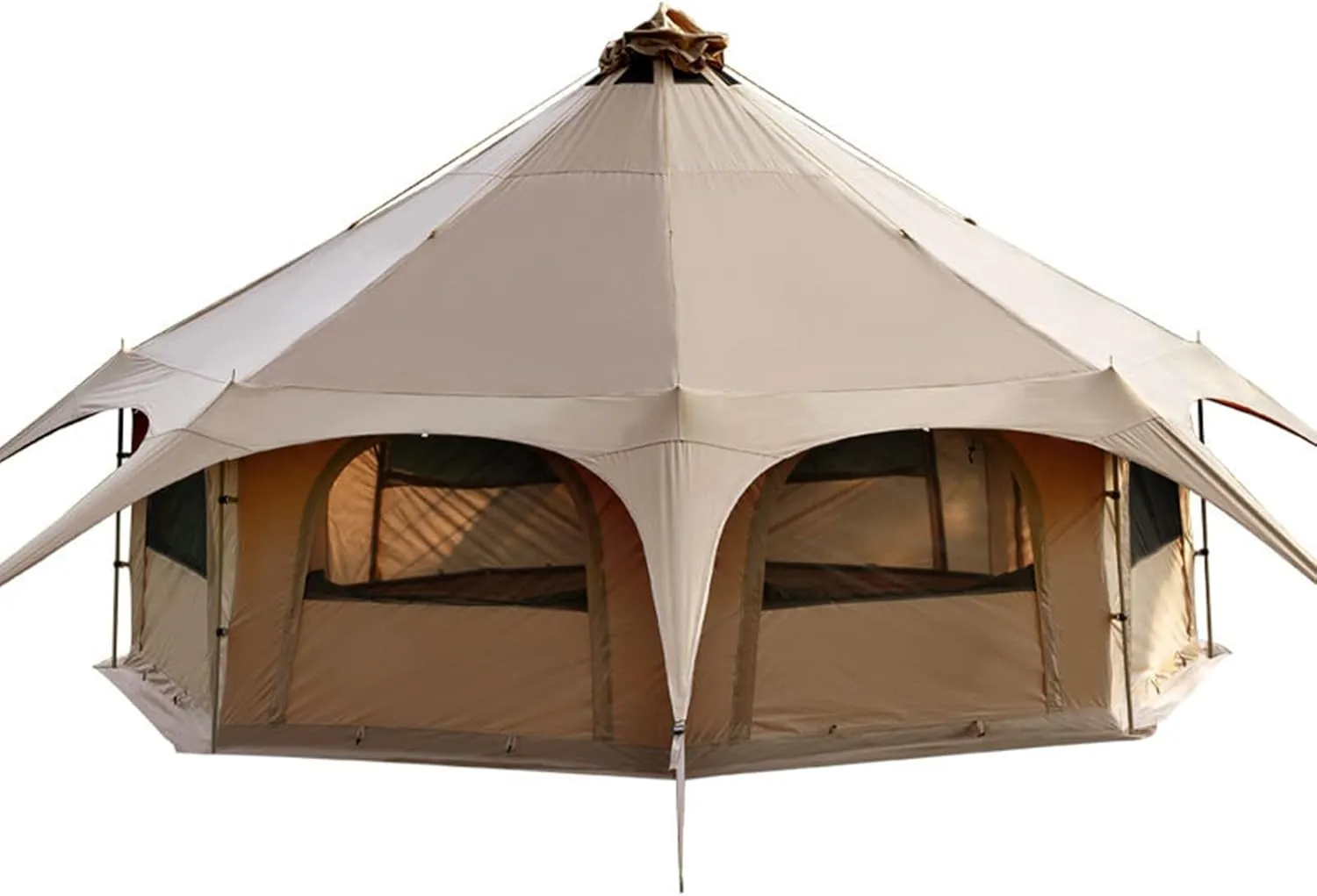 Canvas Bell Tent, Yurt Tent with Stove Jack, Waterproof and Breathable Large Family Tent, Glamping Tent, Detachable Groundsheet for Camping Party, 450x450x280cm, Brown