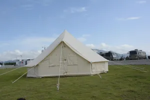 Canvas Glamping Tent, 4 Seasons Family Camping Tent for Outdoor Activities, 5M Diameter, Spacious Design, Beige