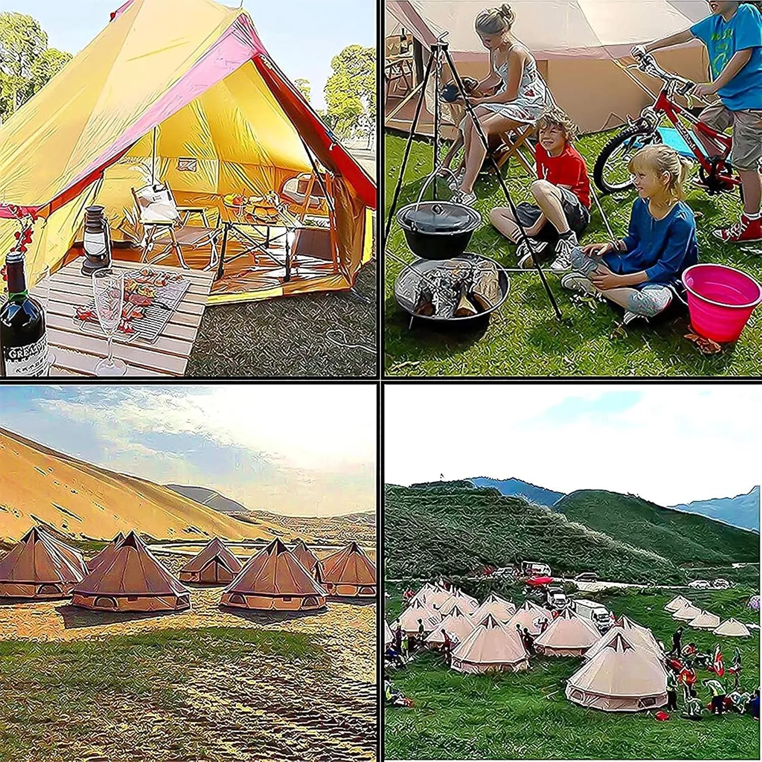 Canvas Tent with Stove Hole Cotton Canvas Tents Yurt Tent for Camping 4 Season Waterproof Tent for Family Camping Outdoor Glamping, Luxury Teepee (Lig