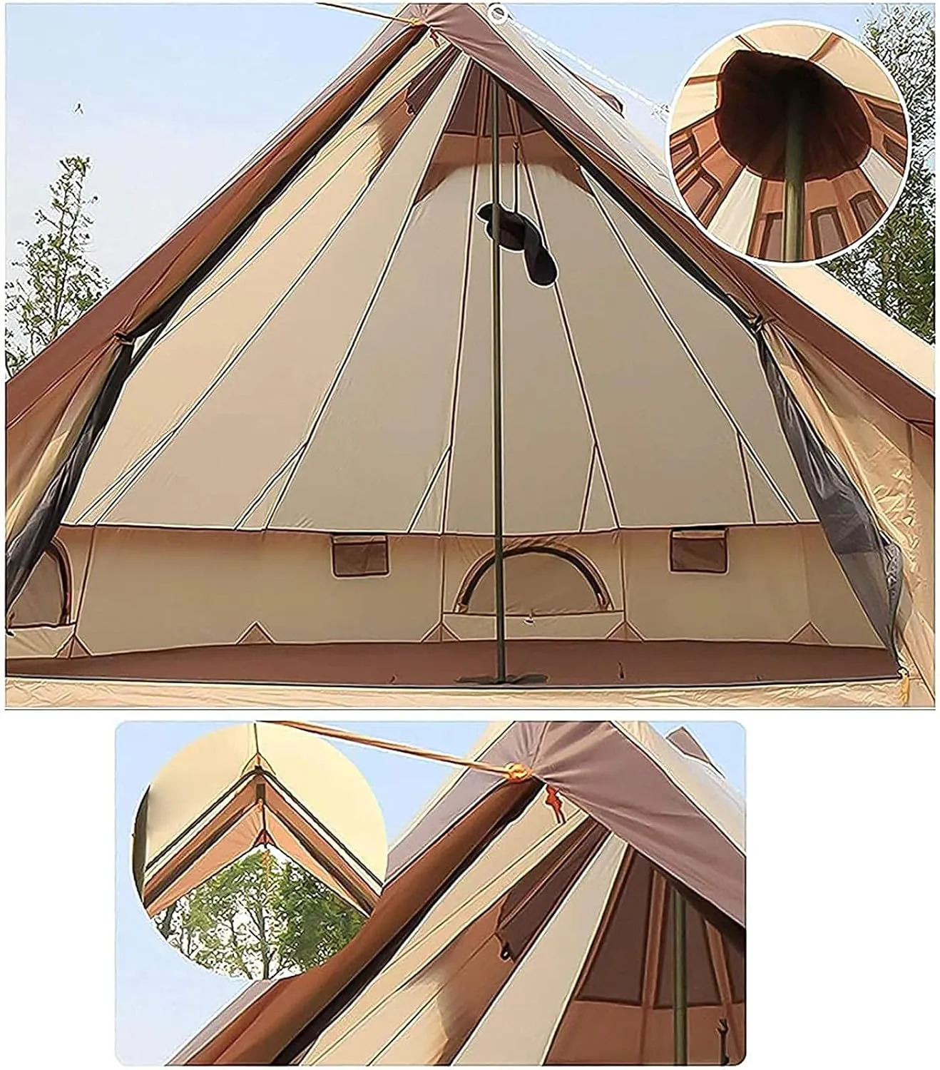Canvas Tent with Stove Hole Cotton Canvas Tents Yurt Tent for Camping 4 Season Waterproof Tent for Family Camping Outdoor Glamping, Luxury Teepee (Lig