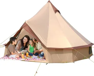 Canvas Tent with Stove Hole Cotton Canvas Tents Yurt Tent for Camping 4 Season Waterproof Tent for Family Camping Outdoor Glamping, Luxury Teepee (Lig
