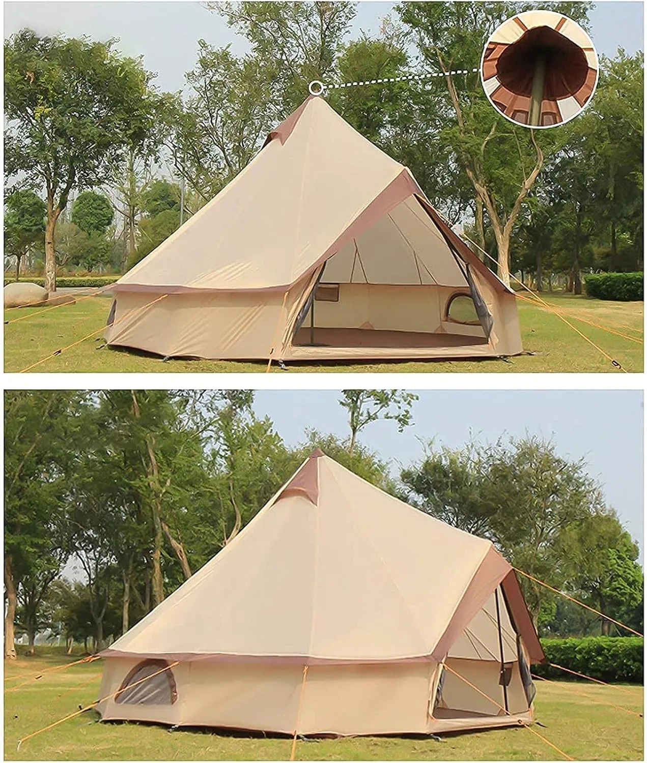 Canvas Tent with Stove Hole Cotton Canvas Tents Yurt Tent for Camping 4 Season Waterproof Tent for Family Camping Outdoor Glamping, Luxury Teepee (Lig