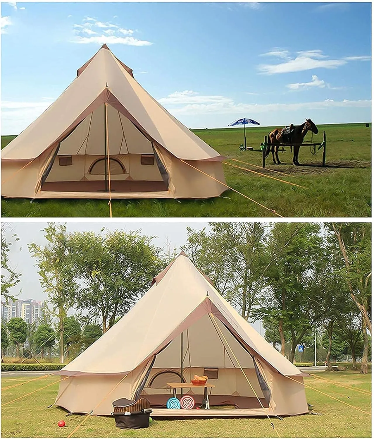 Canvas Tent with Stove Hole Cotton Canvas Tents Yurt Tent for Camping 4 Season Waterproof Tent for Family Camping Outdoor Glamping, Luxury Teepee (Lig