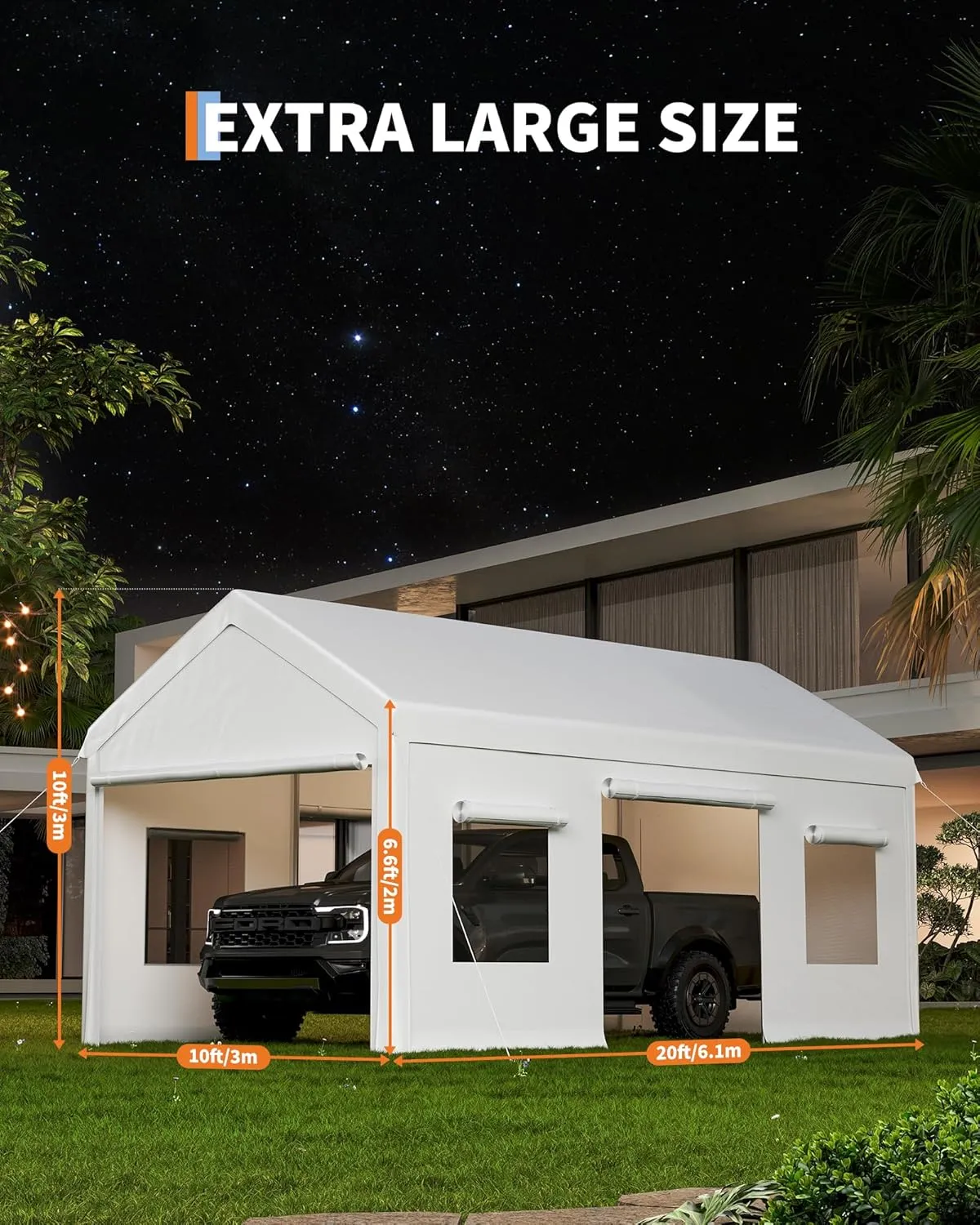 Carport 10 x 20 FT, Heavy Duty Carport Canopy with Roll Up and Down Mesh Window, Outdoor Portable Garage with Removable Sidewalls, All Season Tarp for Car, Boat, Truck, Motorcycle (White)