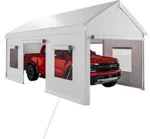 Carport 10 x 20 FT, Heavy Duty Carport Canopy with Roll Up and Down Mesh Window, Outdoor Portable Garage with Removable Sidewalls, All Season Tarp for Car, Boat, Truck, Motorcycle (White)