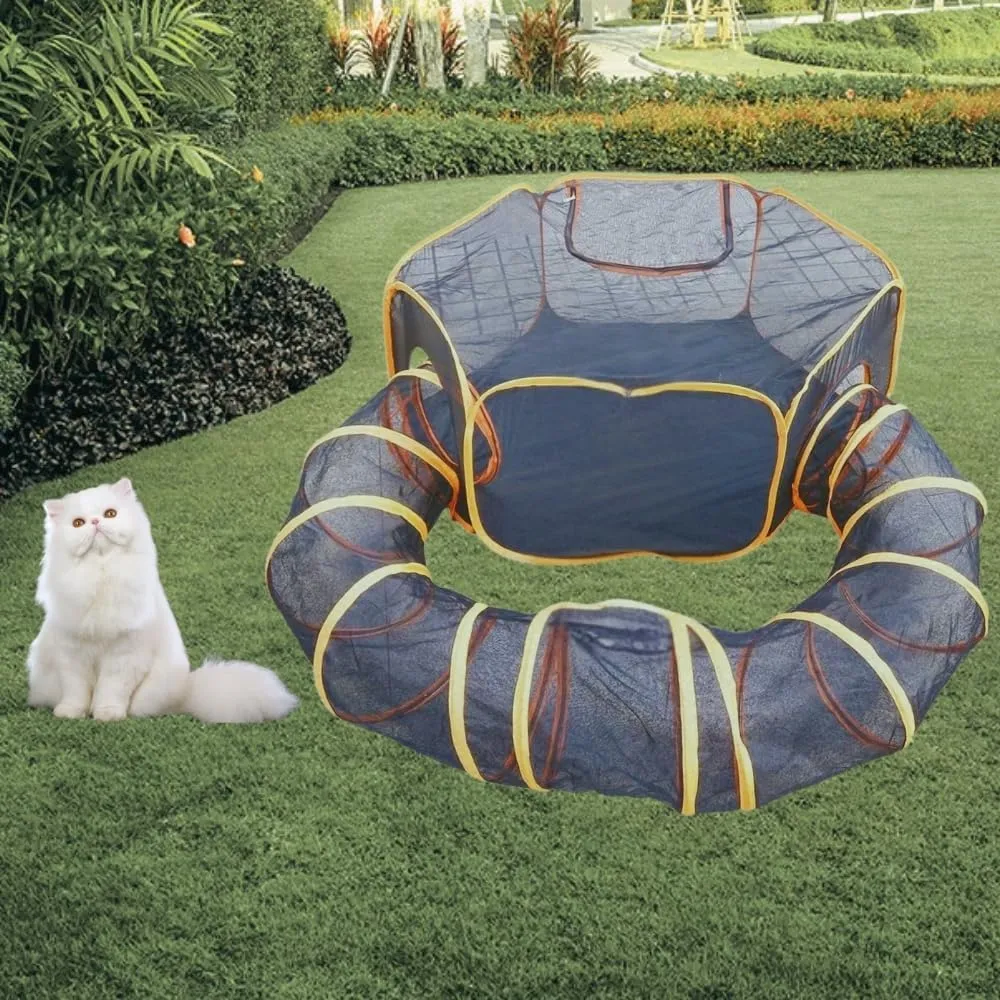 Cat Tunnels and Enclosure, Outdoor Cat Enclosure with Tent Bag, Portable Cat Tents for Outside, Cat Tunnel Outdoor Cat Playground for Indoor Cats & Small Animals