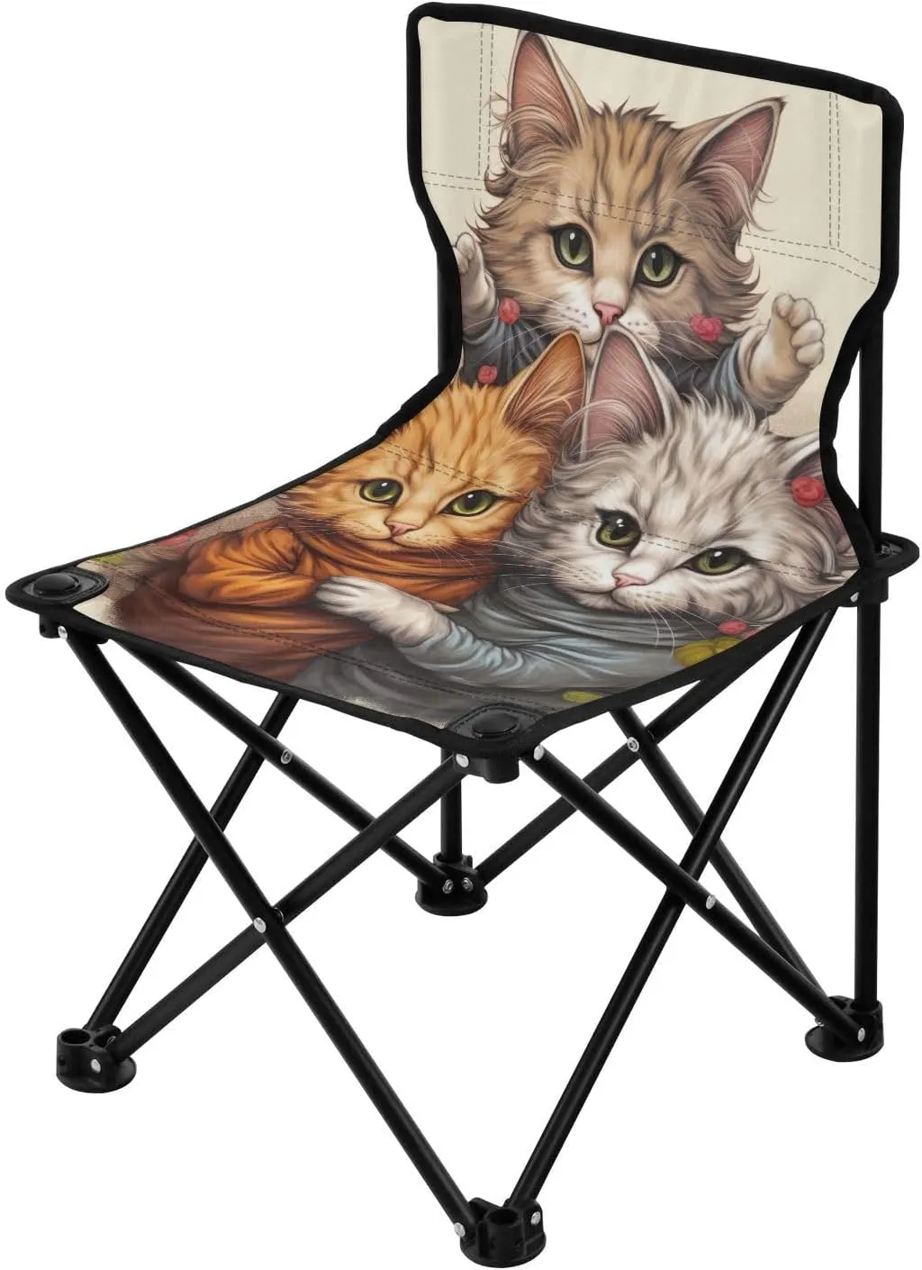 Cats Portable Outdoor Folding Chair Anti-Slip Padded Oxford Cloth Stool Camping Chair Small for Beach Hiking Fishing Gardening Quad Camp Chair