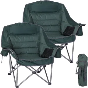 CDEN Oversized Camping Chair, Padded Lawn Chair, with Cup Holder, Side Pocket, Cooler Bag, for Camping, Hiking, Picnic, Travel, Festiva (2 Pack, Green)