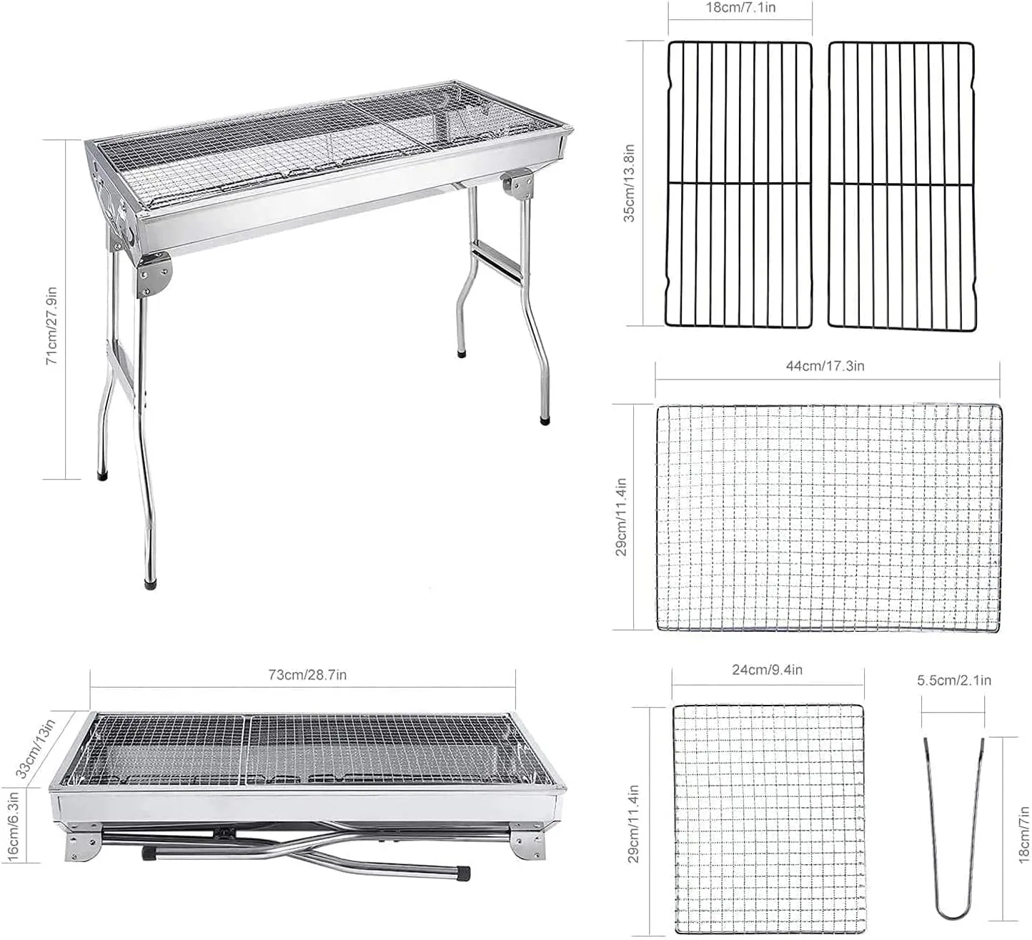 Charcoal Grill, Barbecue Grill Stainless Steel BBQ Smoker Barbecue Folding Portable for Outdoor Cooking Camping Hiking Picnics Backpacking Large