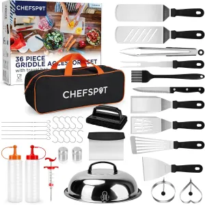 CHEFSPOT 36PC Griddle Accessories Kit – Flat Top Grill Accessories Hibachi Spatula Set for Weber and Blackstone Griddles, Breakfast Tools, Basting Cover, Cleaning Brush for Outdoor BBQ