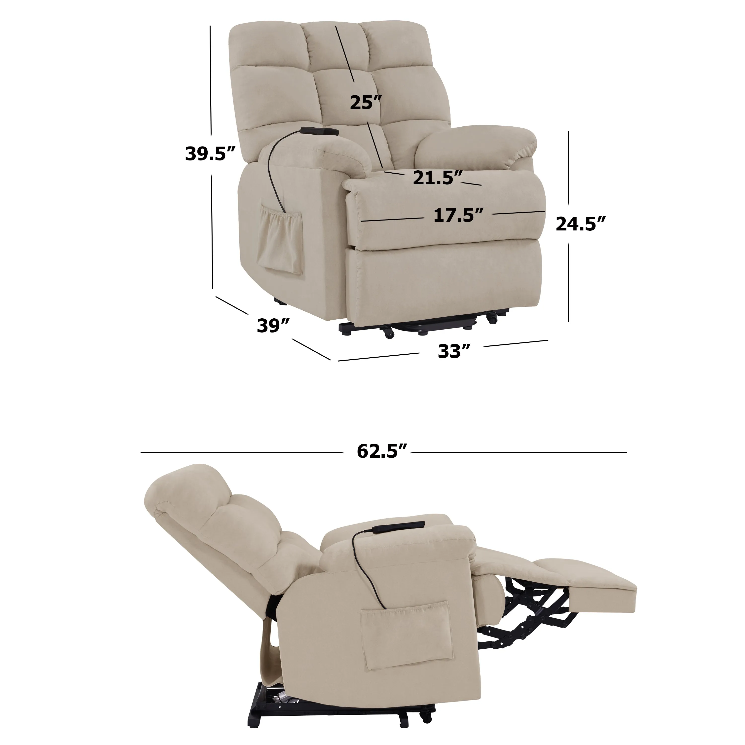 Cheraw Biscuit-Tufted Power Recline and Lift Chair