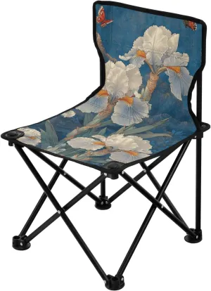 Chinese Style White Iris Butterflies Backpack Beach Chairs for Adults Ultralight Portable Folding Chair with Carrying Bag Portable Chair for Waiting in Line for Ice Fishing Outside