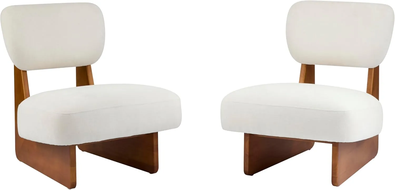 Christopher Knight Home Mores Low Profile Accent Chair Set of 2, Modern Living Room Armless Lounge Chair, Fabric Comfy Reading Chair for Bedroom, Wooden Frame and Thick Padded Seat, Beige   Natural