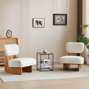 Christopher Knight Home Mores Low Profile Accent Chair Set of 2, Modern Living Room Armless Lounge Chair, Fabric Comfy Reading Chair for Bedroom, Wooden Frame and Thick Padded Seat, Beige   Natural