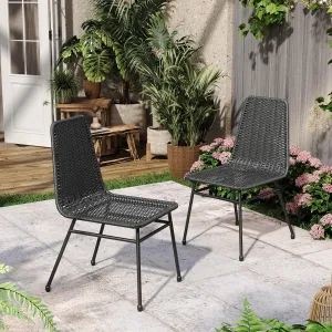 Christopher Knight Home Woven Dining Chairs Set of 2, Rattan Backrest Chairs, Iron Frame Legs Kitchen Chairs, Basket Dining Chairs, Wicker Seating Chairs for Garden, Balcony, Dining Room, Dark Brown