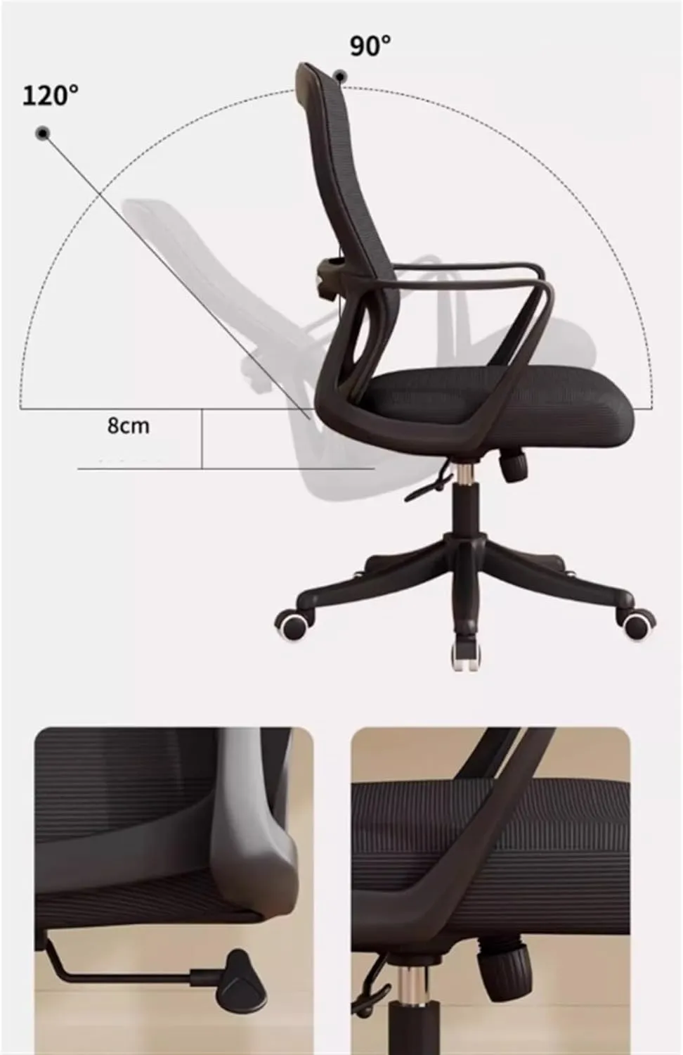 Classic Office Chair Ergonomic Office Home Desk Mesh Fixed Armrest, Executive Computer Chair with Lumbar Support Desk Task Chair(Blue)