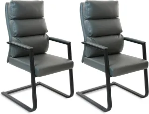 CLATINA 500lbs Big and Tall Office Chair Upholstered Leather Comfortable Reception Chairs with Sled Base and Bonded Padded Arm Rest for Conference Waiting Room Home Gray Set of 2