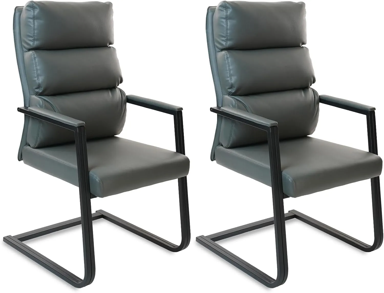 CLATINA 500lbs Big and Tall Office Chair Upholstered Leather Comfortable Reception Chairs with Sled Base and Bonded Padded Arm Rest for Conference Waiting Room Home Gray Set of 2