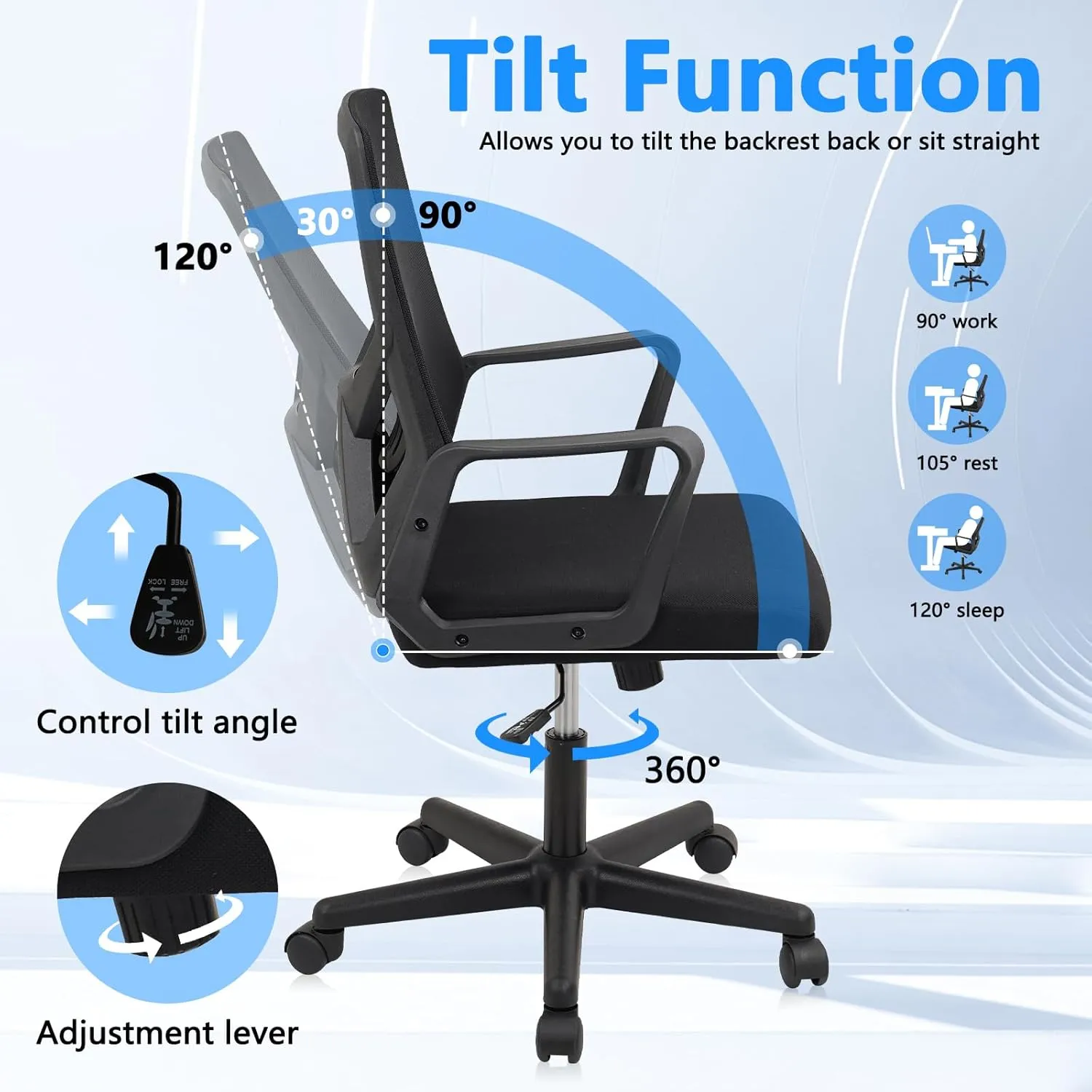 CLATINA Foldable Office Chair with Wheels, Ergonomic Mesh Office Chairs Adjustable Height, Folding Back Desk Chair for Home Office Conference Room, Space Saving, Black 1 Pack
