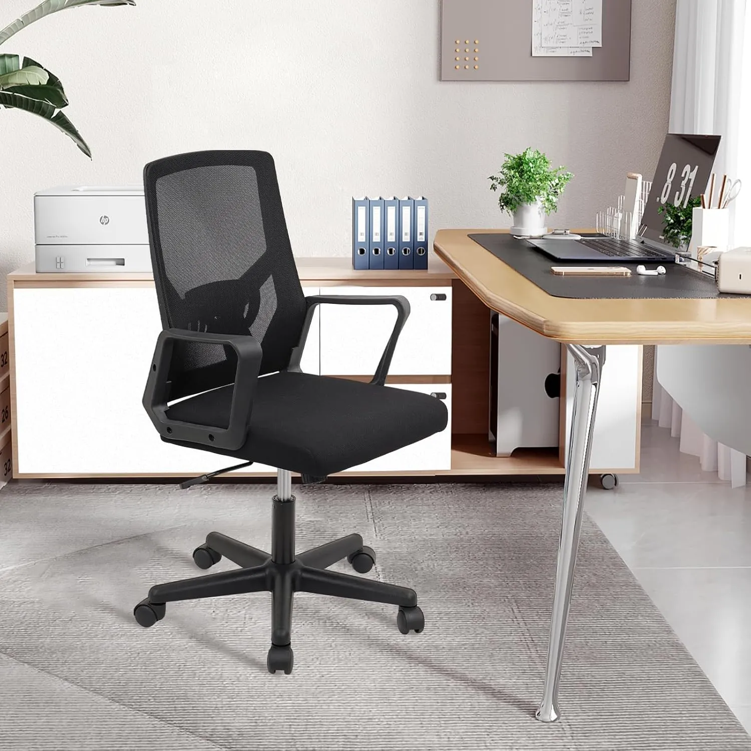 CLATINA Foldable Office Chair with Wheels, Ergonomic Mesh Office Chairs Adjustable Height, Folding Back Desk Chair for Home Office Conference Room, Space Saving, Black 1 Pack