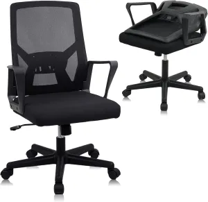 CLATINA Foldable Office Chair with Wheels, Ergonomic Mesh Office Chairs Adjustable Height, Folding Back Desk Chair for Home Office Conference Room, Space Saving, Black 1 Pack