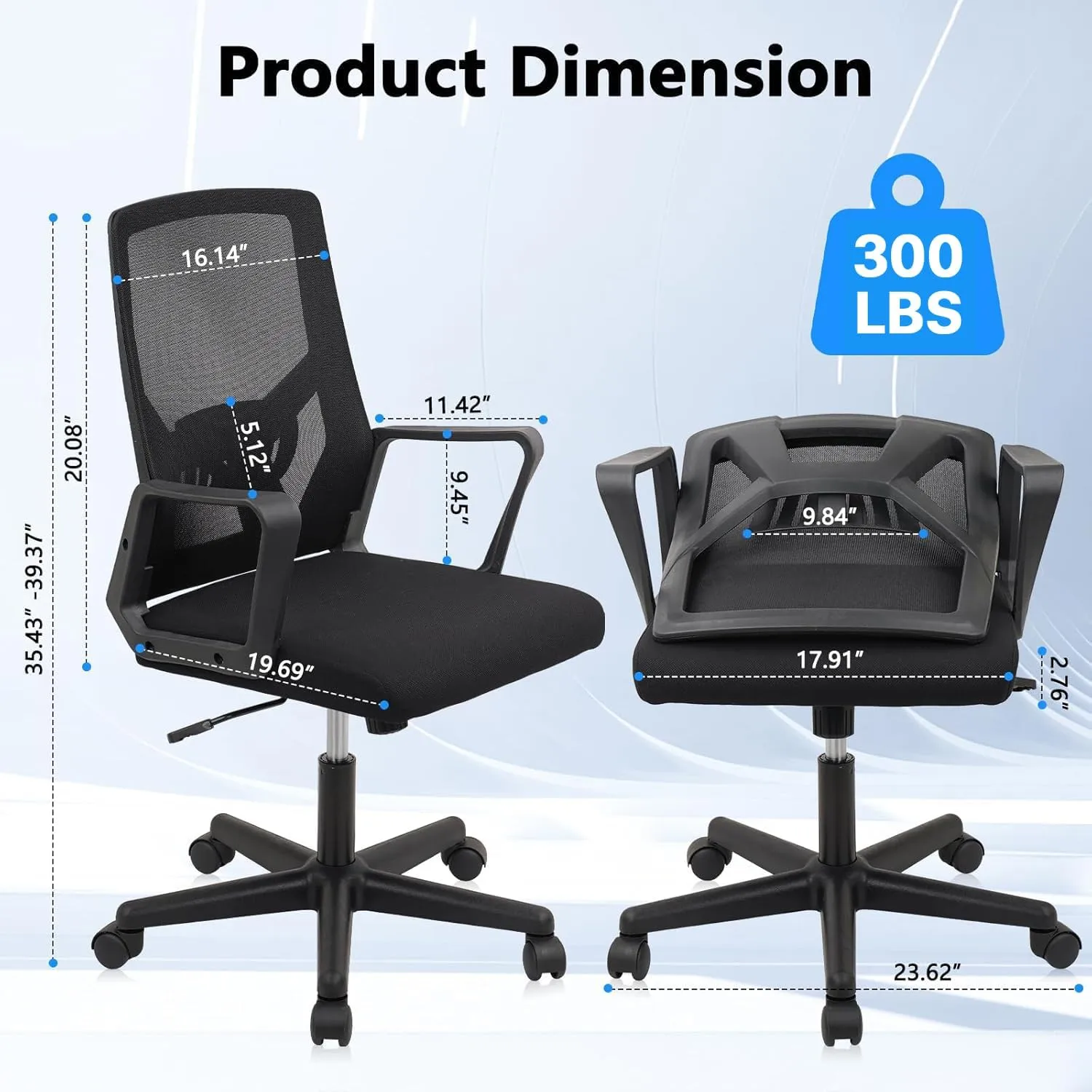 CLATINA Foldable Office Chair with Wheels, Ergonomic Mesh Office Chairs Adjustable Height, Folding Back Desk Chair for Home Office Conference Room, Space Saving, Black 1 Pack