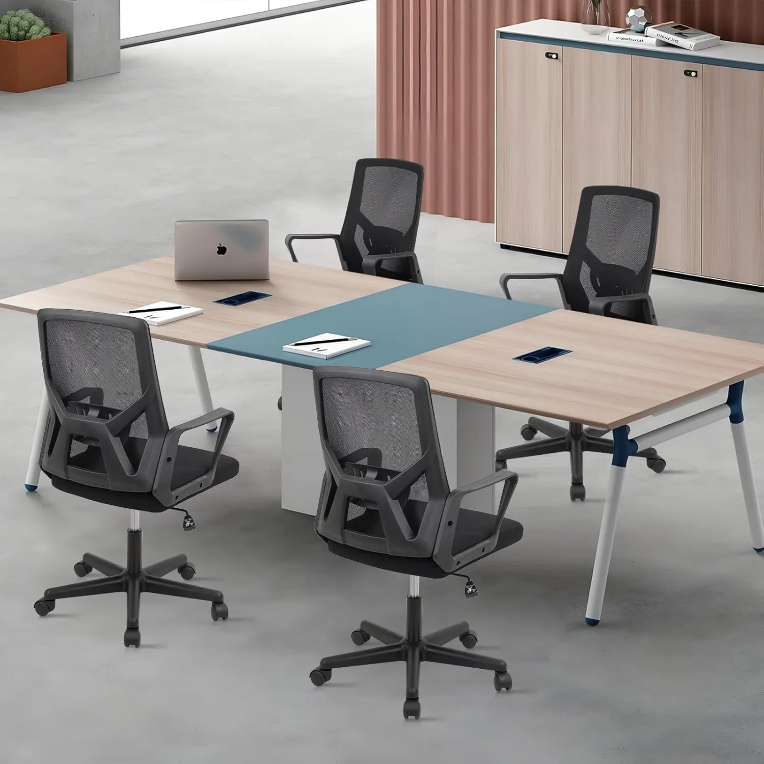 CLATINA Foldable Office Chair with Wheels, Ergonomic Mesh Office Chairs Adjustable Height, Folding Back Desk Chair for Home Office Conference Room, Space Saving, Black 1 Pack