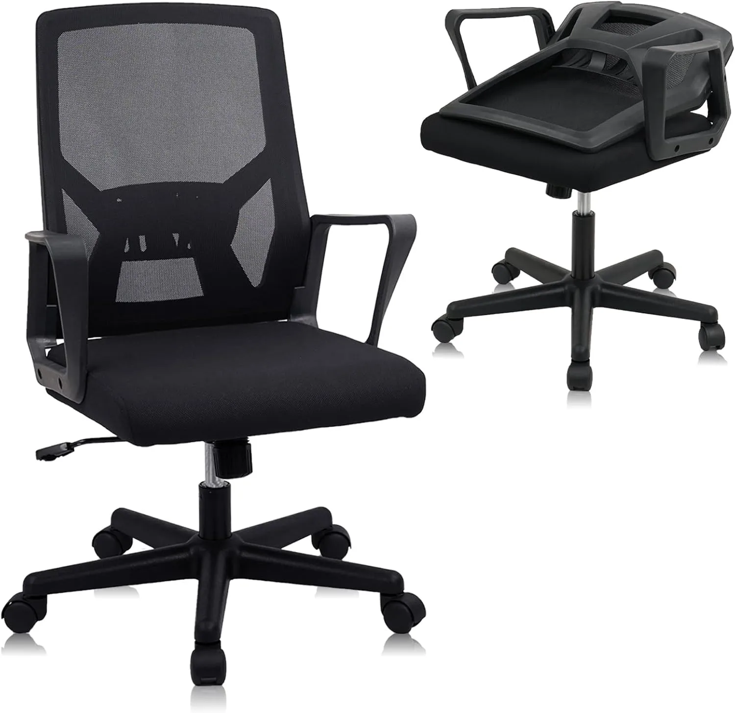 CLATINA Foldable Office Chair with Wheels, Ergonomic Mesh Office Chairs Adjustable Height, Folding Back Desk Chair for Home Office Conference Room, Space Saving, Black 1 Pack