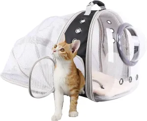 Clear Bubble Window Cat Backpack, Space Capsule Astronaut Transparent Bubble Dome Pet Carrier Backpack for Kitten Bunny Small Puppies and Animals, Vet Visit Travel Book Bag to Transparent Cat Outdoor