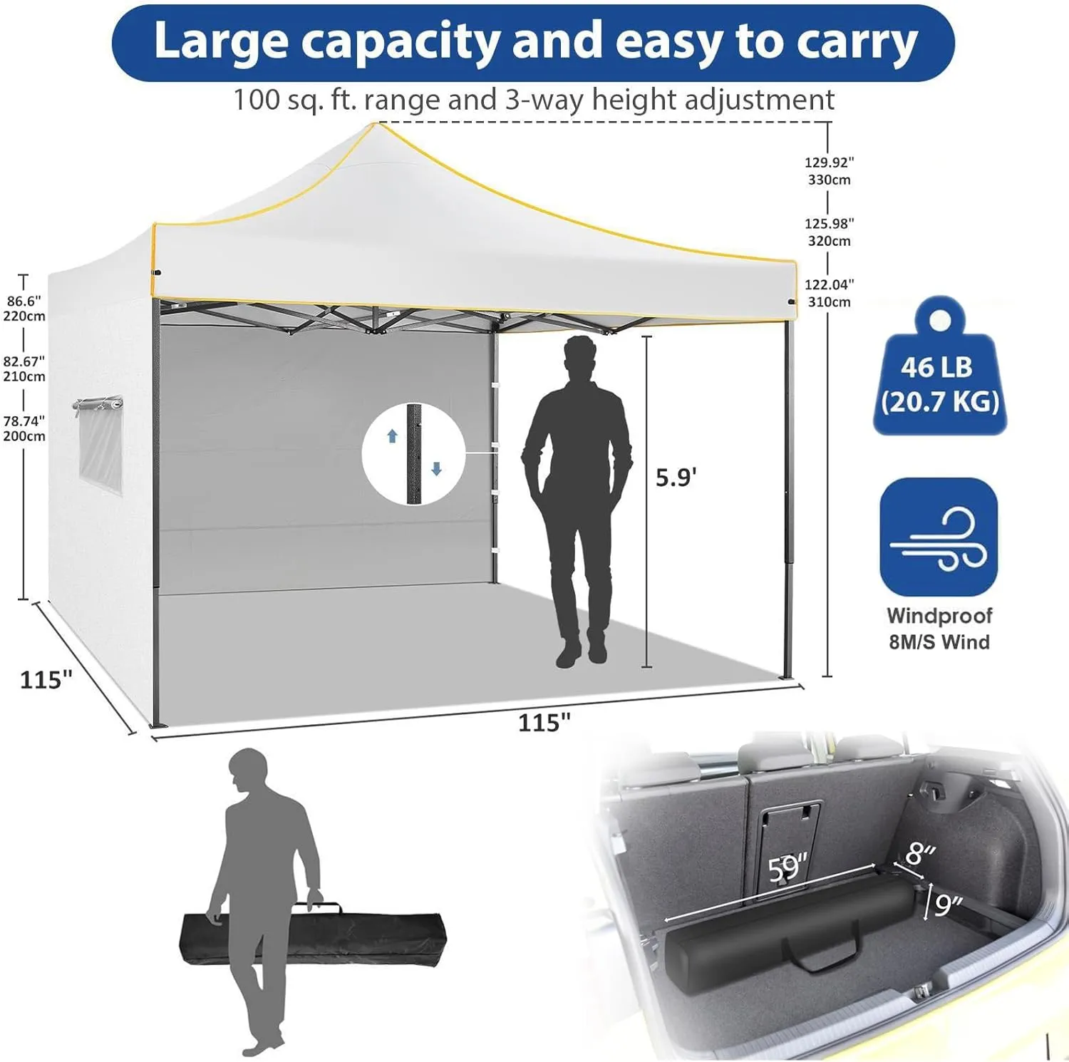 COBIZI 10x10 Heavy Duty Pop up Canopy with 4 Removable Sidewalls, Canopy Tent with Portable Bag, Ez Pop up Tent Commercial Gazebo Waterproof Sunshade for All Weather Party Camp Stall Patio