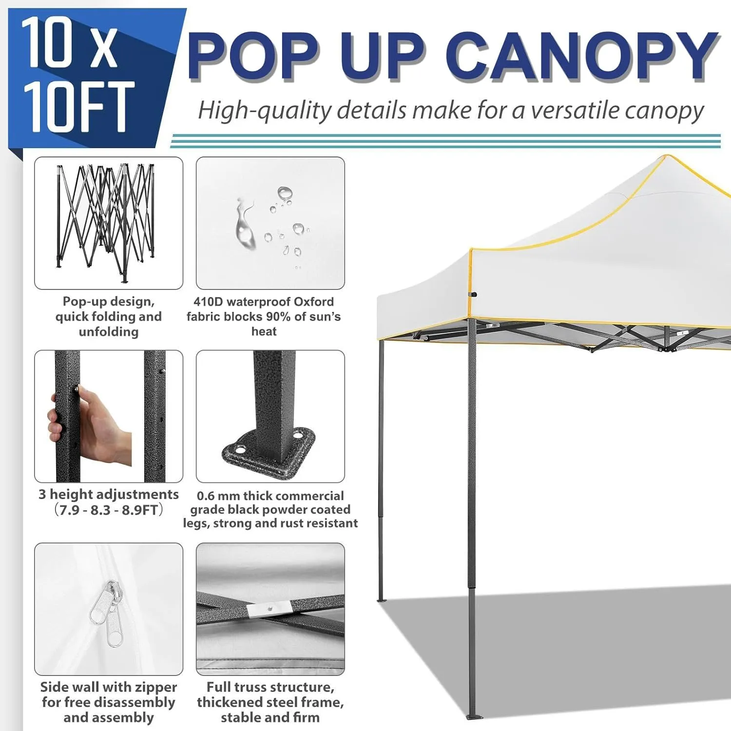COBIZI 10x10 Heavy Duty Pop up Canopy with 4 Removable Sidewalls, Canopy Tent with Portable Bag, Ez Pop up Tent Commercial Gazebo Waterproof Sunshade for All Weather Party Camp Stall Patio