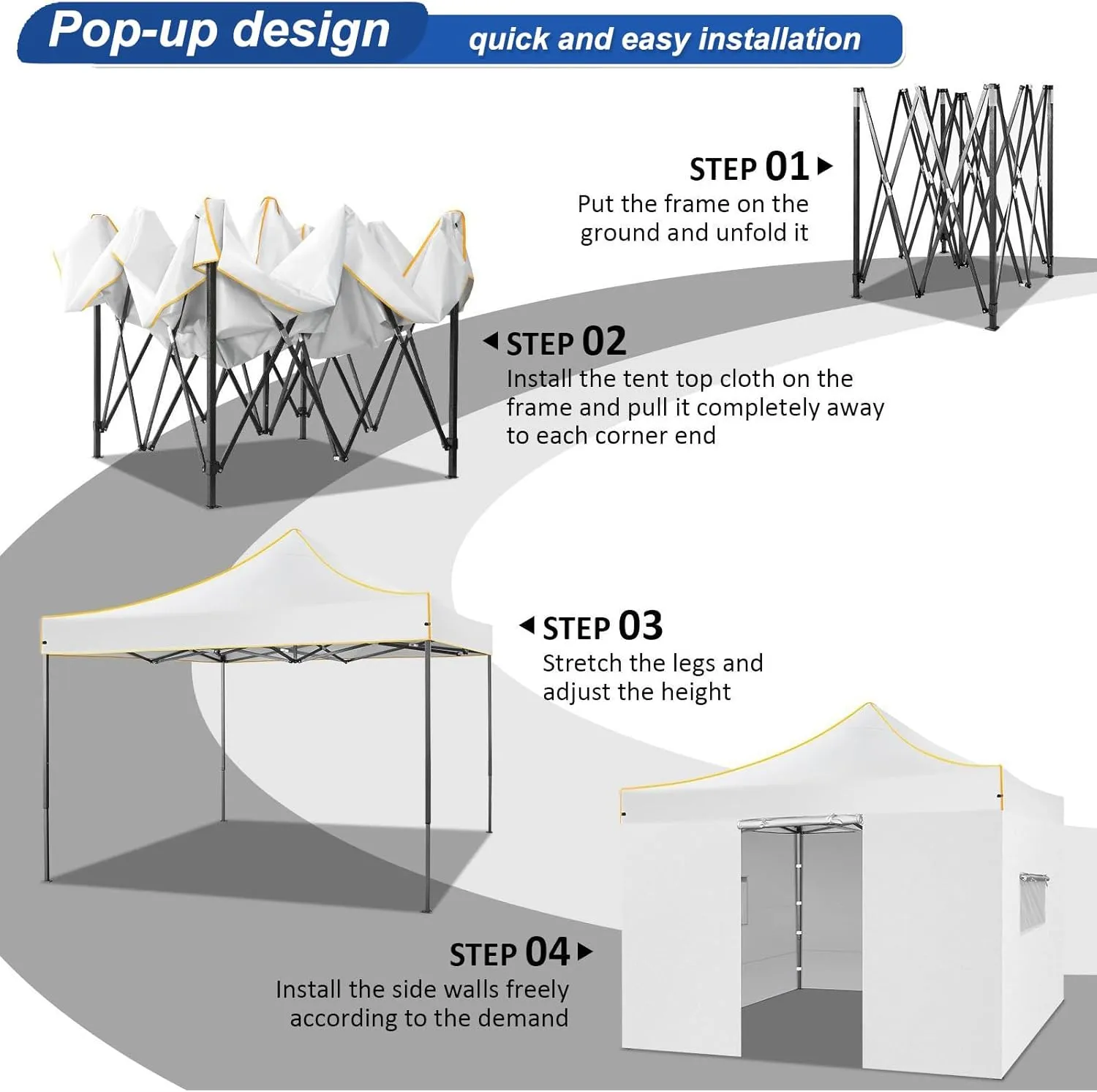 COBIZI 10x10 Heavy Duty Pop up Canopy with 4 Removable Sidewalls, Canopy Tent with Portable Bag, Ez Pop up Tent Commercial Gazebo Waterproof Sunshade for All Weather Party Camp Stall Patio