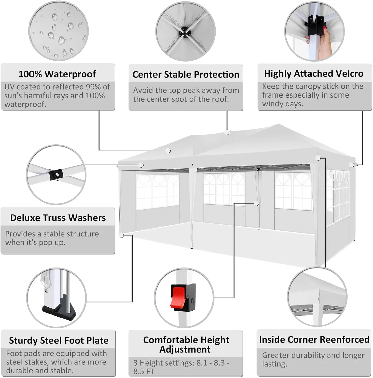 COBIZI 10x20 Pop Up Canopy Tent with Removable Sidewalls Waterproof Commercial Instant Shelter Outdoor Gazebo Party Tent Protable Canopy Tents for Parties with Carry Bag (White, 10'x20')