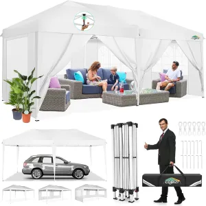 COBIZI 10x20 Pop Up Canopy Tent with Removable Sidewalls Waterproof Commercial Instant Shelter Outdoor Gazebo Party Tent Protable Canopy Tents for Parties with Carry Bag (White, 10'x20')