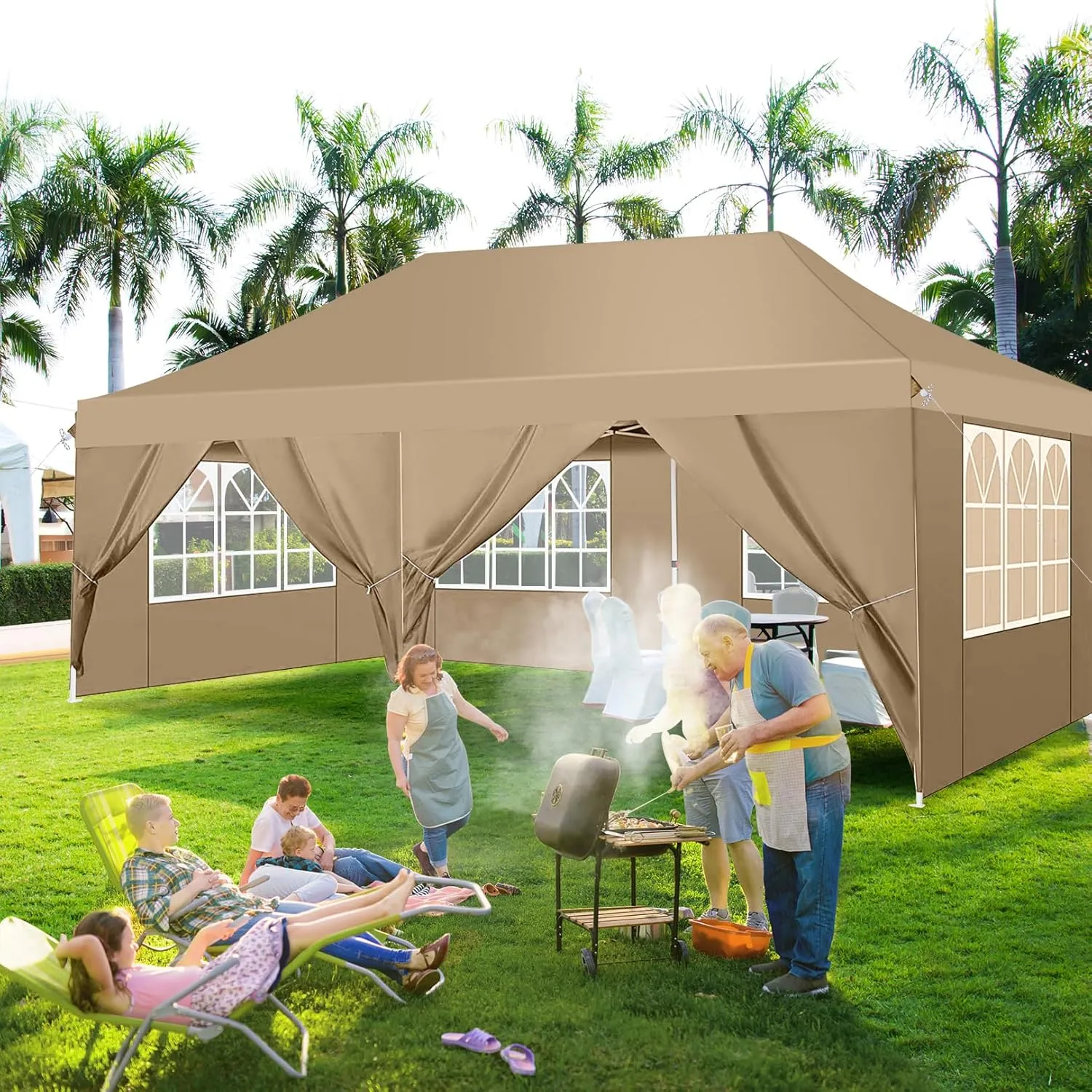COBIZI 10x20 Pop Up Canopy with 6 Sidewalls, Conical Party Tent 10x20 with 3 Adjustable Height Waterproof, UV-Resistant EZ Outdoor Gazebo with Carry Bag, Sandbag, Stake, Rope for Parties, Commercial