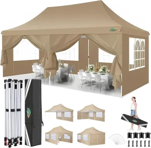 COBIZI 10x20 Pop Up Canopy with 6 Sidewalls, Conical Party Tent 10x20 with 3 Adjustable Height Waterproof, UV-Resistant EZ Outdoor Gazebo with Carry Bag, Sandbag, Stake, Rope for Parties, Commercial