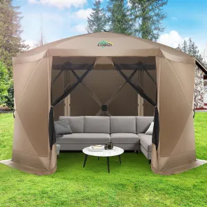 COBIZI 12x12FT Pop Up Gazebo Screen Tent Screen House for Camping, Screen Room with Mosquito Netting, Hub Tent Instant Screened Canopy with Carrying Bag and Ground Stakes, Khaki