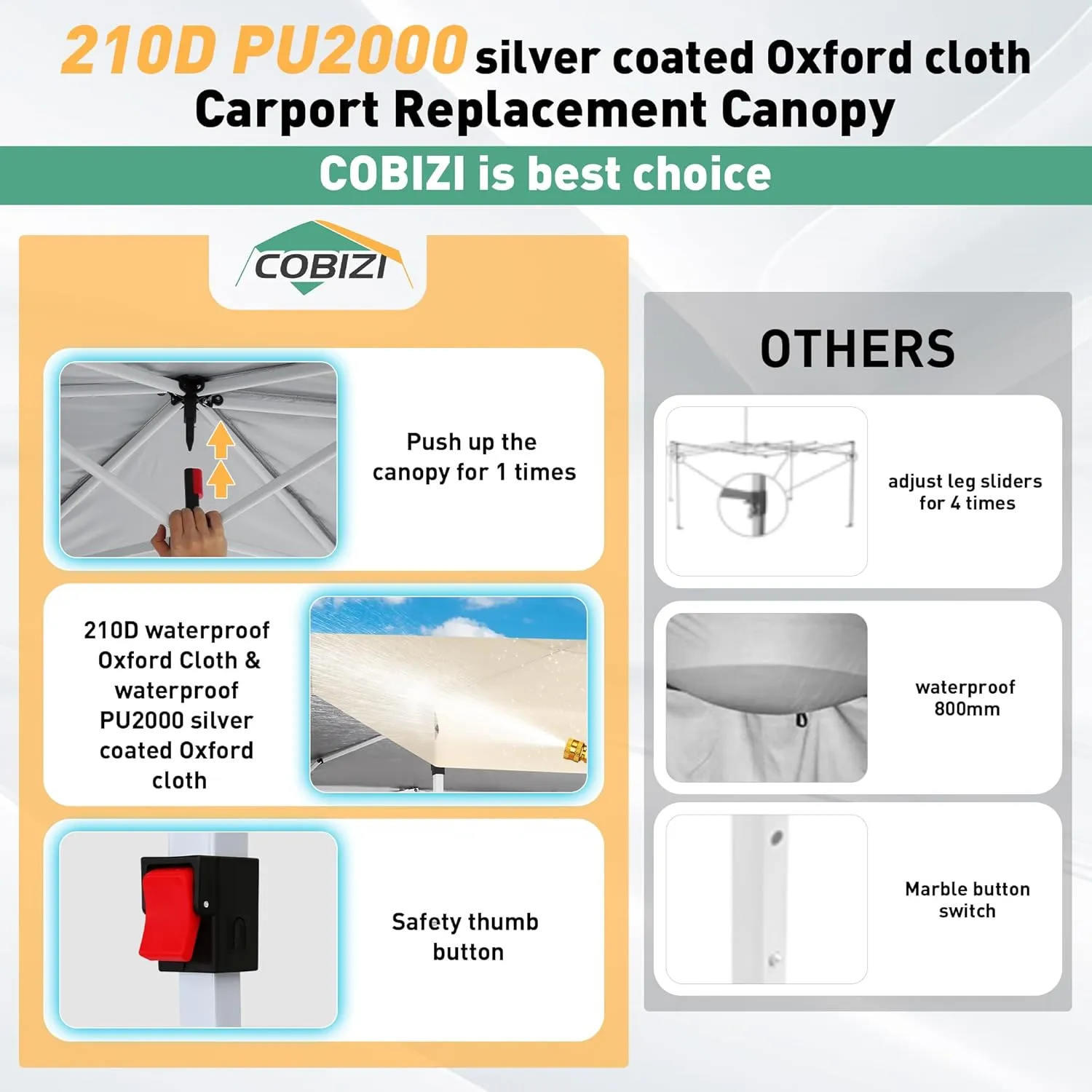 COBIZI Carport Canopy 10x10 Pop up Canopy Portable Garage with 1-Button Push Center Lock,Car Port Garage with 1 Sidewalls UV Resistant Waterproof All-Season Car Canopy Tents Shelter for Car,Truck