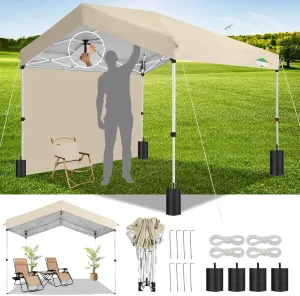 COBIZI Carport Canopy 10x10 Pop up Canopy Portable Garage with 1-Button Push Center Lock,Car Port Garage with 1 Sidewalls UV Resistant Waterproof All-Season Car Canopy Tents Shelter for Car,Truck