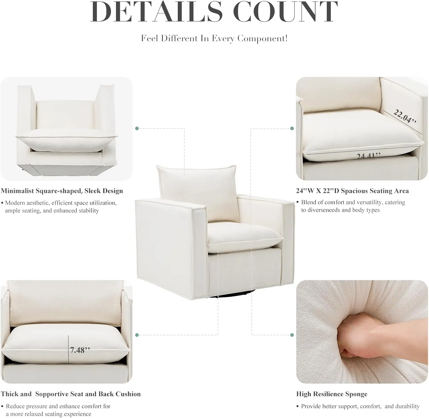 COLAMY Swivel Accent Chair Set of 2, 34 Inches Wide Upholstered Arm Chair with Plump Back Pillow, Modern Sofa Living Room Chair for Bedroom, Corner, Reading Nook-Beige
