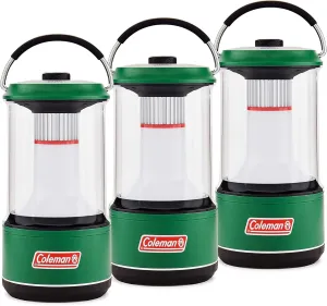 Coleman 1000 Lumens LED Water-Resistant Outdoor Camping Light Lantern with 4 Lighting Modes, and BatteryGuard Protection Technology, Green (3 Pack)