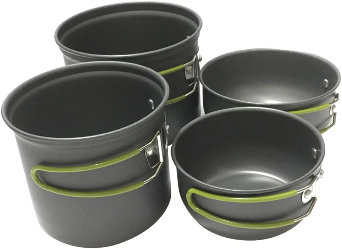 Collapsible Handle Aluminum Pot Set 2-3 Person Camping Cooking Utensils for Hiking Climbing