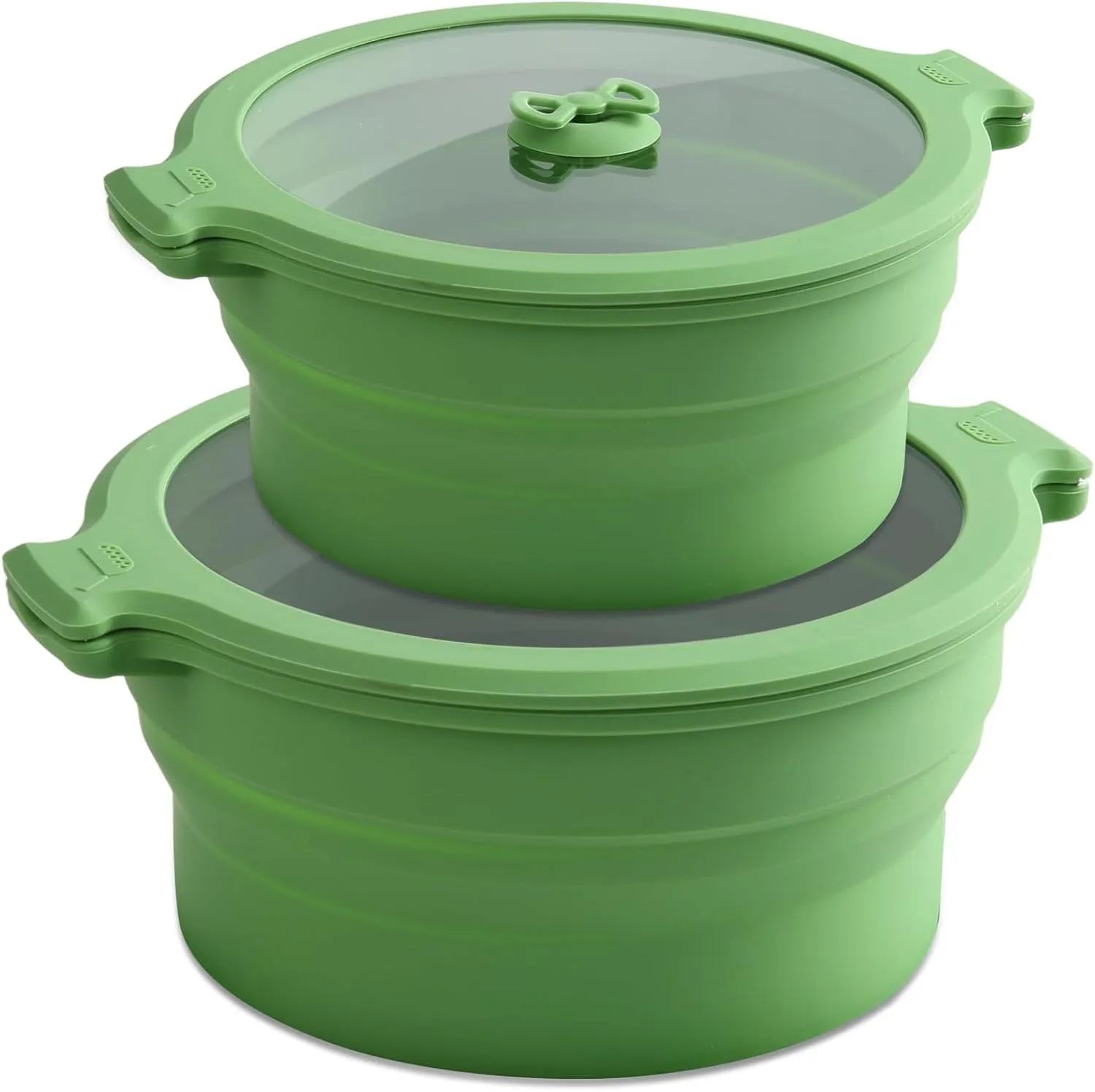 Collapsible Silicone Microwave Cookware Cooker Steamer for Cooking with Lids, 0.8L and 1.4L Glass Food Storage Container Sealed Bowl Mixing Bowls 2pc Set BPA Free