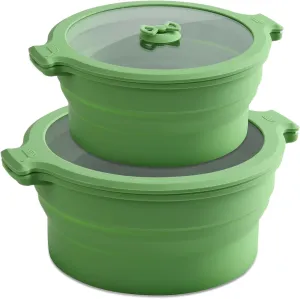 Collapsible Silicone Microwave Cookware Cooker Steamer for Cooking with Lids, 0.8L and 1.4L Glass Food Storage Container Sealed Bowl Mixing Bowls 2pc Set BPA Free