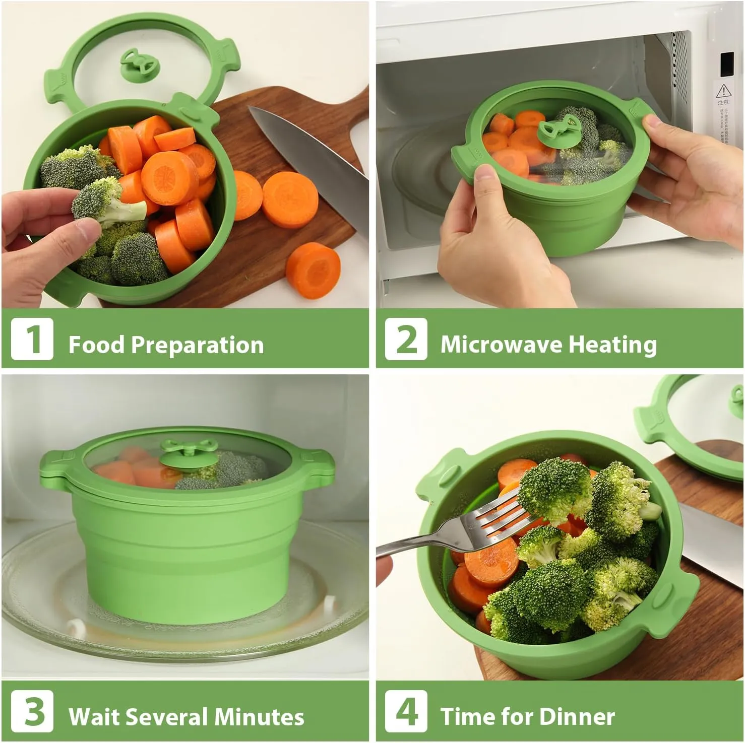 Collapsible Silicone Microwave Cookware Cooker Steamer for Cooking with Lids, 0.8L and 1.4L Glass Food Storage Container Sealed Bowl Mixing Bowls 2pc Set BPA Free